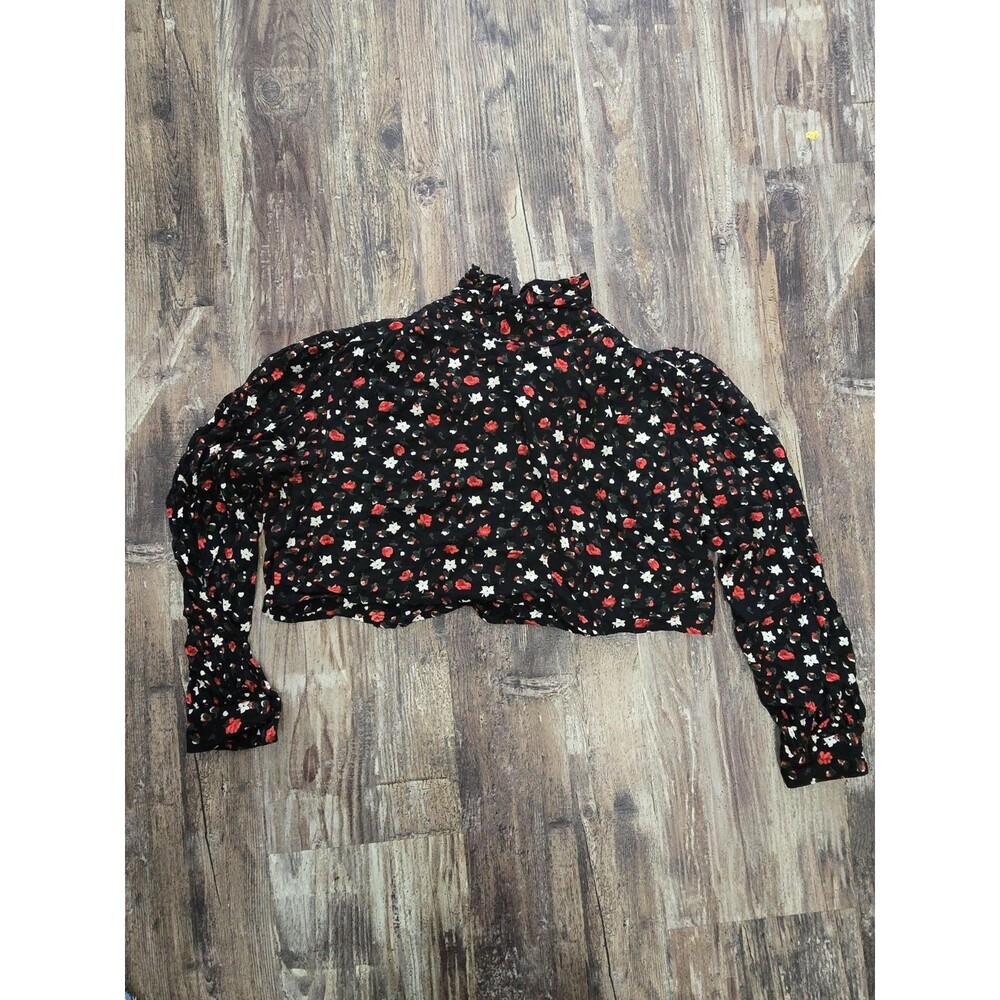 Pa'z Looz Vintage Dark Floral Crop Top Ruffle High Neck Whimsigoth